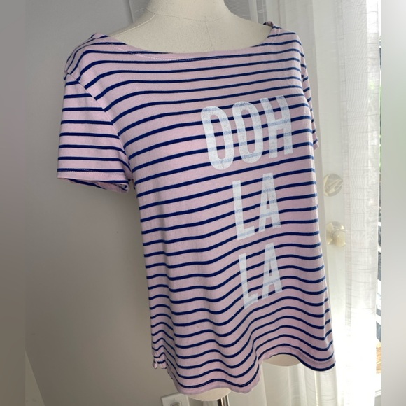 Cinq a Sept Striped Graphic Print Boat Neck Cotton T-Shirt Size Medium - Picture 3 of 8